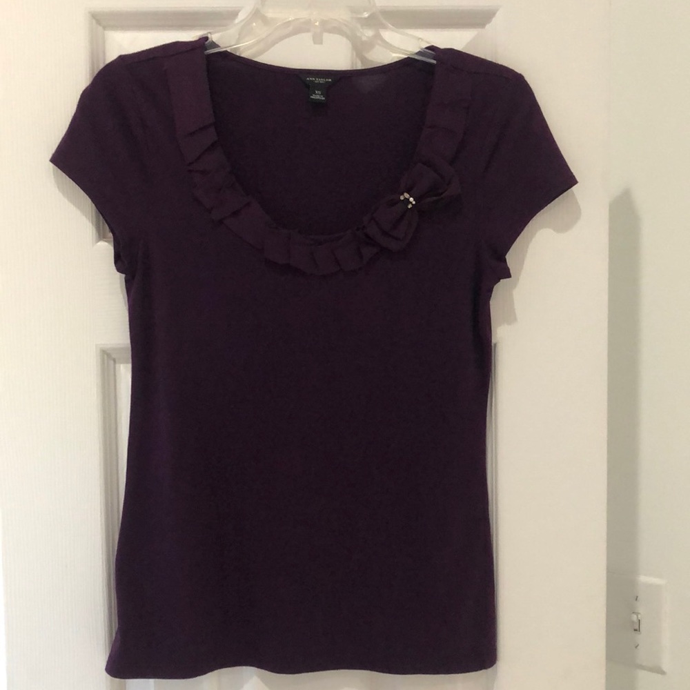Ann Taylor Purple Top with Embellished Neckline